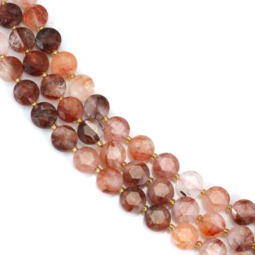 Quartz Hématoïde rouge (Quartz feu) rond plat facetté 8mm x 38cm