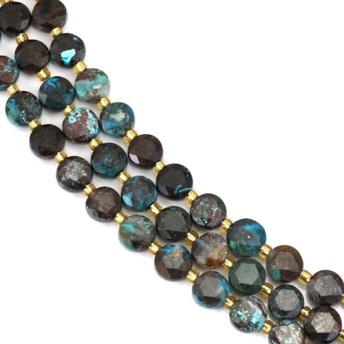 Azurite Malachite rond plat facetté 8mm x 38cm