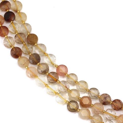 Quartz rutile doré rond plat facetté 8mm x 38cm