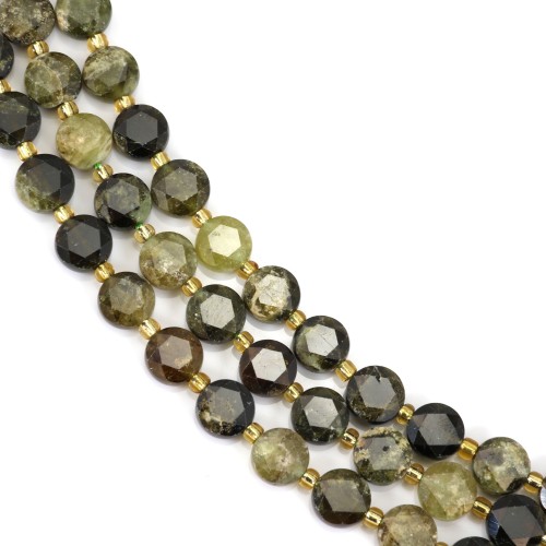 Grenat vert rond plat facetté 8mm x 38cm