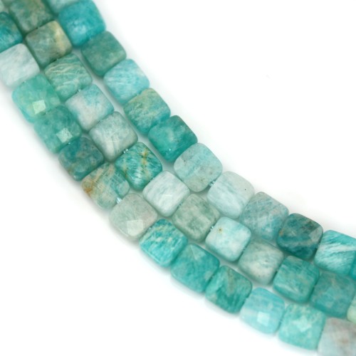 Blue Amazonite, square faceted shape 6mm x 39cm