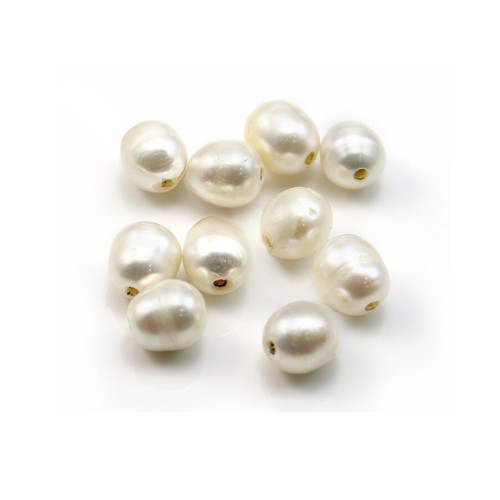 White oval freshwater pearl  8-9mm with large drilling 1.5mm x 10pcs