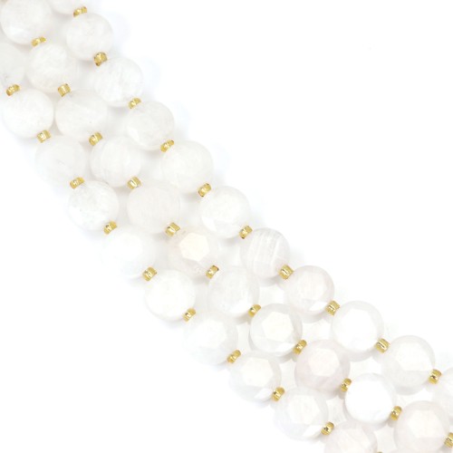 Pedra da lua redonda plana facetada 8mm x 38cm (41 peças)