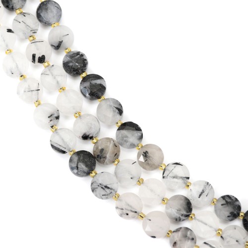 Quartz Rutile noir rond plat facetté 8mm x 38cm