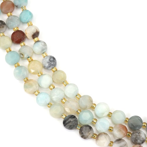 Amazonite multicolore rond plat facetté 8mm x 38cm
