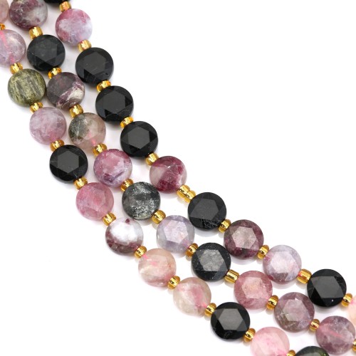 Tourmaline multicolore rond plat facetté 8.5mm x 38cm (38pcs)