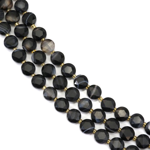 Ágata negra rayada redonda plana facetada 8mm x 38cm (41 piezas)