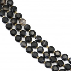 Schwarze gestreifte facettierte flache runde Achatperlen 8mm x 38cm (41 Stück)
