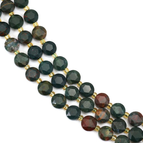 Bloodstone (Heliotrope) flat faceted round beads 8mm x 38cm (37 pieces)