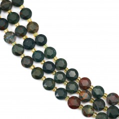 Bloodstone (Heliotrope) flat faceted round beads 8mm x 38cm (37 pieces)