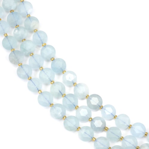 Aqua marinha redonda plana facetada 8.5mm x 38cm (39 peças)