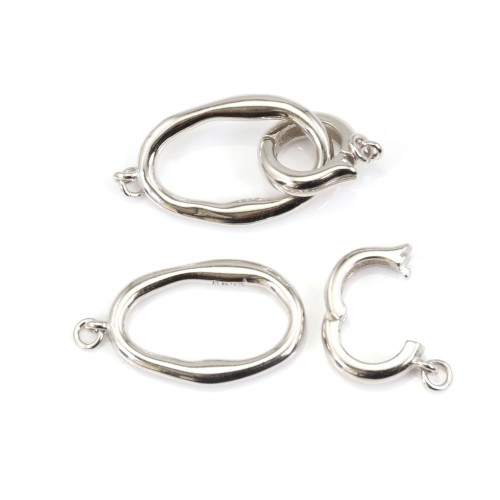 Cierre de clip doble anillo estilizado 12x25mm - Plata de ley rodinada x 1ud