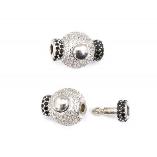 Clasp to clip round strass 12x17mm - cubic zirconia & Rhodium plated Silver x 1pc