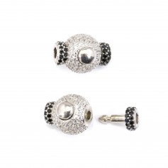 Fecho de encaixe redondo de 12x17mm com zircônia cúbica - ródio de Prata 925 x 1 unidade