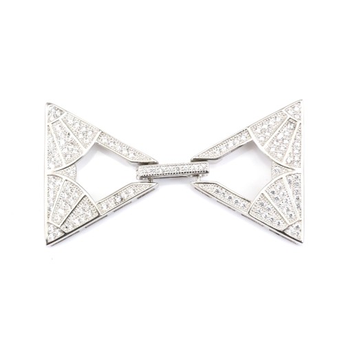 Clasp to clip with triangle rhinestones 23x40mm - cubic zirconia & Rhodium plated 925 Silver x 1pc