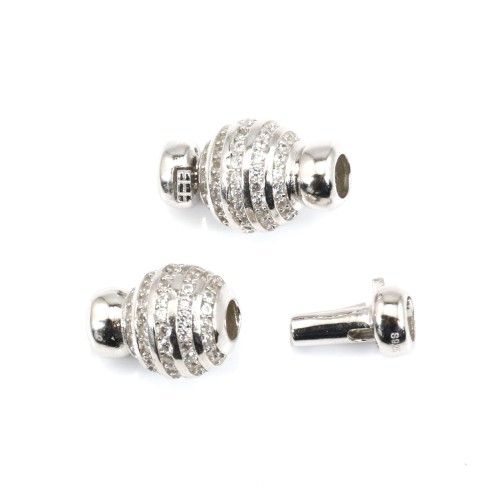 Clasp to clip round rhinestone 9x16mm - cubic zirconia & Rhodium plated Silver x 1pc
