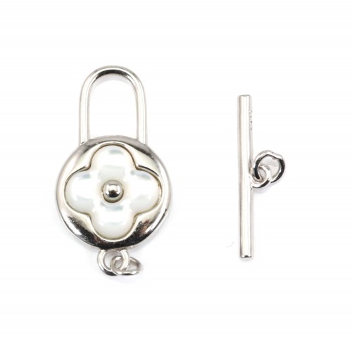 Fermoir T Toggle Trèfle Perlmutt 11x18mm - Silber 925 x 1 Stück