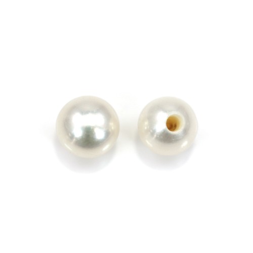Perla de agua dulce, semi-perforada, blanca, redonda, 2.5-3mm x 2 piezas