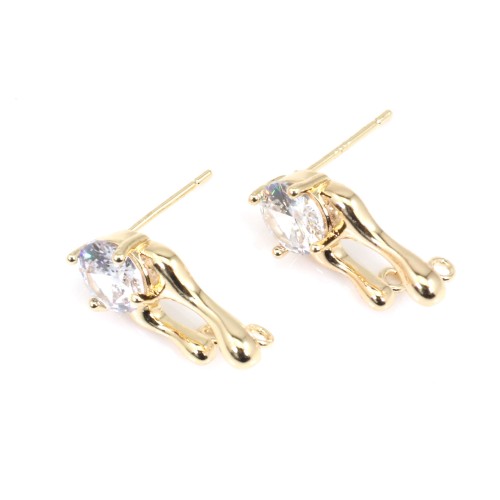 Ear stud fantasy 9x18mm - cubic zirconia & Gold x 2pcs