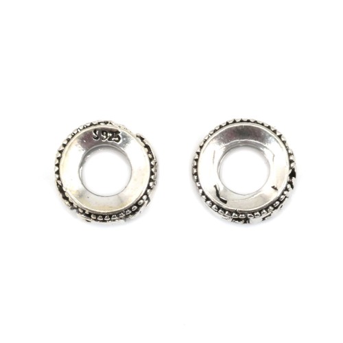 Perla intercalare a rondella con mantra tibetano 5x9mm - Argento 925 niellato x 1 pezzo