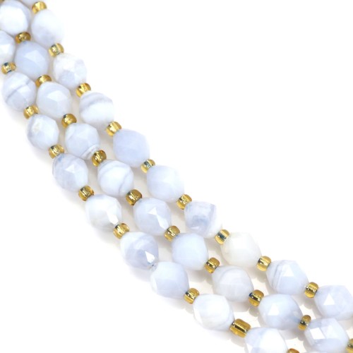 Faceted olive chalcedony 6x8mm x 39cm