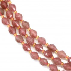 Quartz fraise olive facetté 6x8mm x 39cm