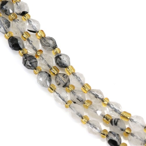 Quartz Rutile noir olive facetté 5x6mm x 38cm (49pcs)