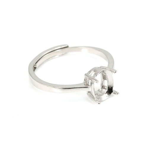 Anillo ajustable para engastar cabujón ovalado de 6x8mm - Plata 925 rodinada x 1ud.