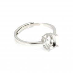Verstellbarer Ring für ovalen Cabochon 6x8mm - Rhodiniertes Silber x 1 Stück