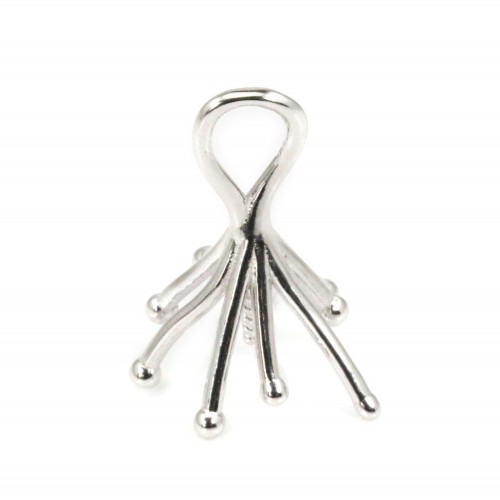Bail claw for half-drilled pearl 20mm - Rhodium-plated 925 silver x 1pc
