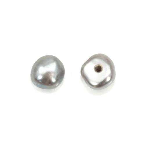 Perlas de agua dulce, semi-perforadas, grises, botón, 3.5-4mm x 4 uds.