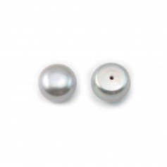 Perlas de agua dulce, semi-perforadas, grises, botón, 3.5-4mm x 4 uds.