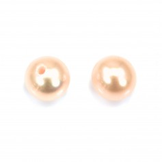 Pérola de água doce salmão semi-perfurada redonda 4-4.5mm x 2pcs