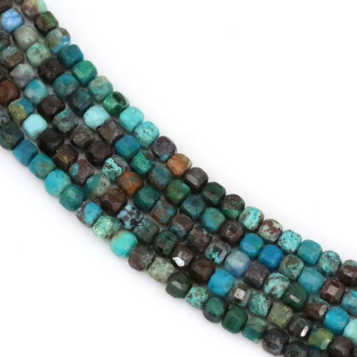 Chrysocolla faceted cube 2mm x 39cm