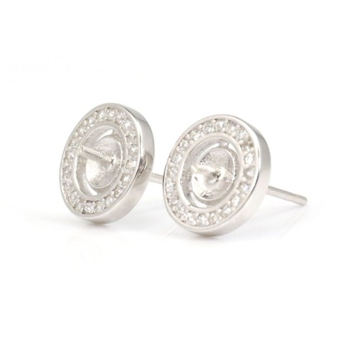 Clou d'oreille redondo plata 925 rodinada y circonio de 10mm coupelle 4mm x 2pcs