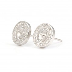 Clou d'oreilles rond argent 925 rhodié & zirconium 10mm coupelle 4mm x 2pcs