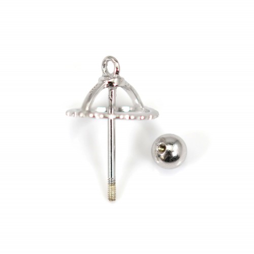 Crown charm for fully drilled bead (10mm) - 18mm - Rhodium-plated 925 Silver x 1pc