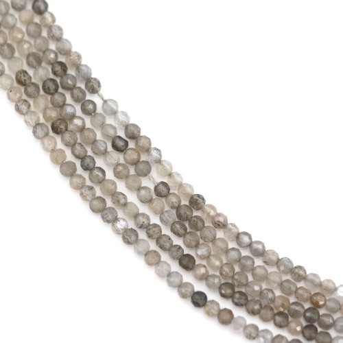 Sunstone black round faceted 2mm x 39cm