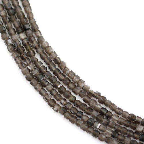 Silver faceted obsidian cube 2mm x 39cm