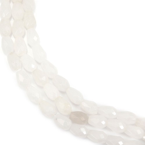 White faceted drop-shaped jade 6x9mm x 39cm