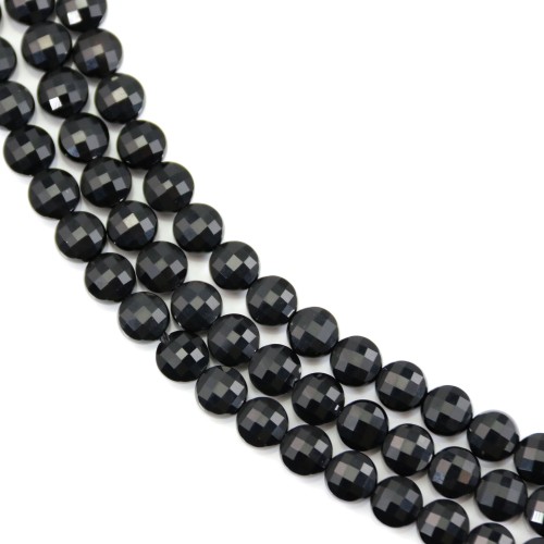 Black round flat faceted onyx 6mm x 39cm