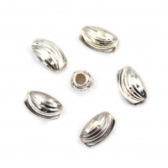 Gestreifte Olivenperle 6x10mm - Silber 925 x 1 Stück