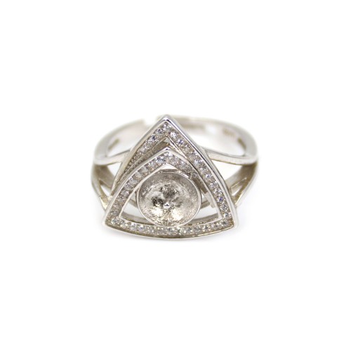 Bague réglable triangle spirale pour semi percée - oxyde de zirconium & Argent 925 rhodié x 1pc