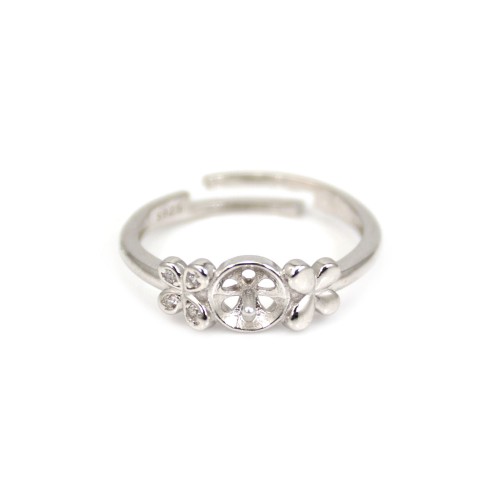 Adjustable butterfly ring for semi pierced - cubic zirconia & Rhodium plated 925 Silver x 1pc