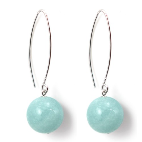 Boucles d'oreilles argent 925 amazonite 12mm x 2pcs 