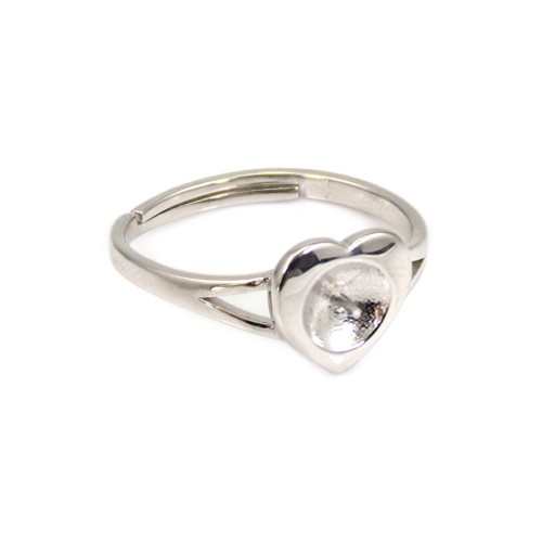 Anillo ajustable en forma de corazón para semi perforado - Plata 925 rodinada x 1ud.