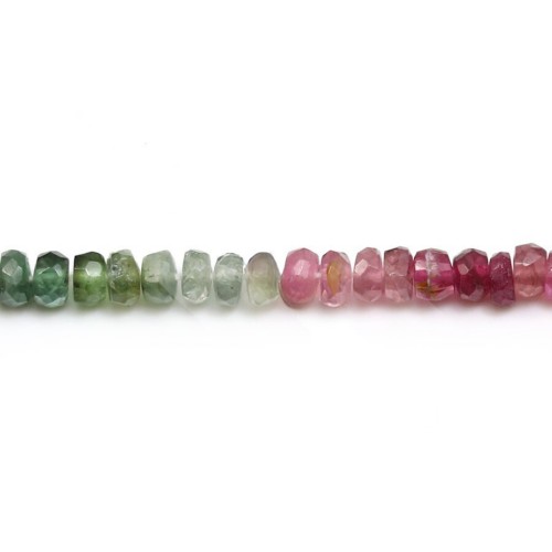 Multicolored gradient faceted round tourmaline 1x3-2x3.5mm x 40cm
