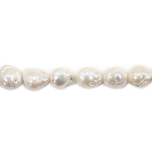 Perle di acqua dolce, bianca, barocca, 13-15mm x 40cm