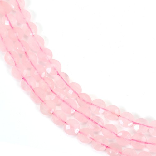 Quartz rose, de forme ronde facetté et plate, 6mm x 40cm