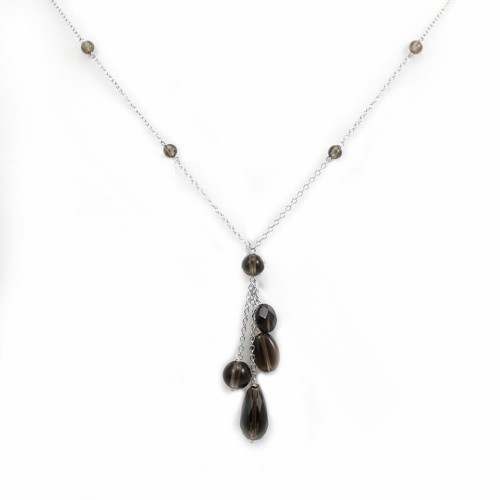 Collar de plata 925 y perlas de cuarzo ahumado x 1 ud.